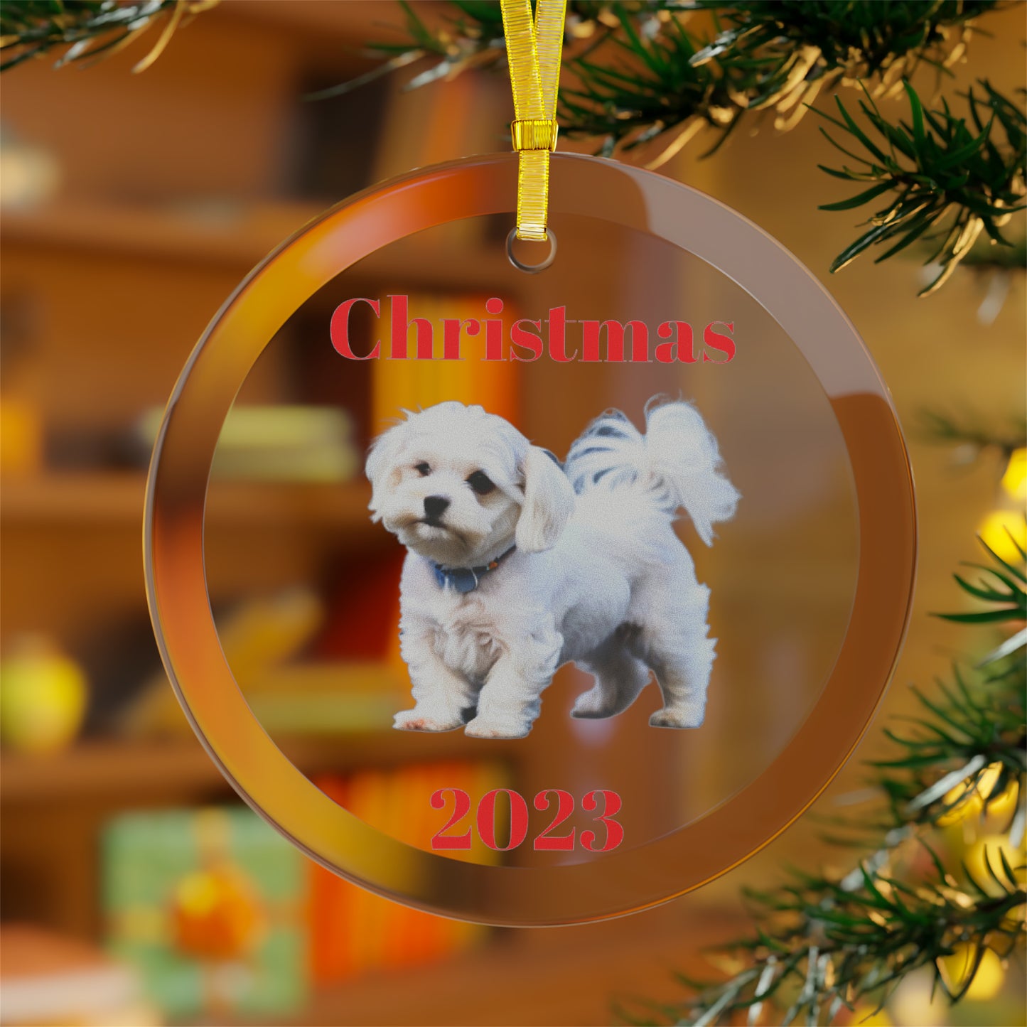 Maltese Christmas 2023 Glass Ornament