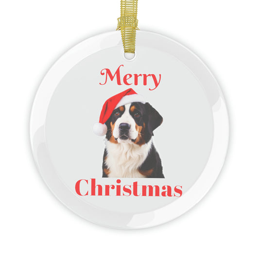 Bernese Merry Christmas Glass Ornament