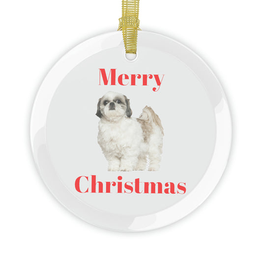 Shih Tzu Merry Christmas Glass Ornament