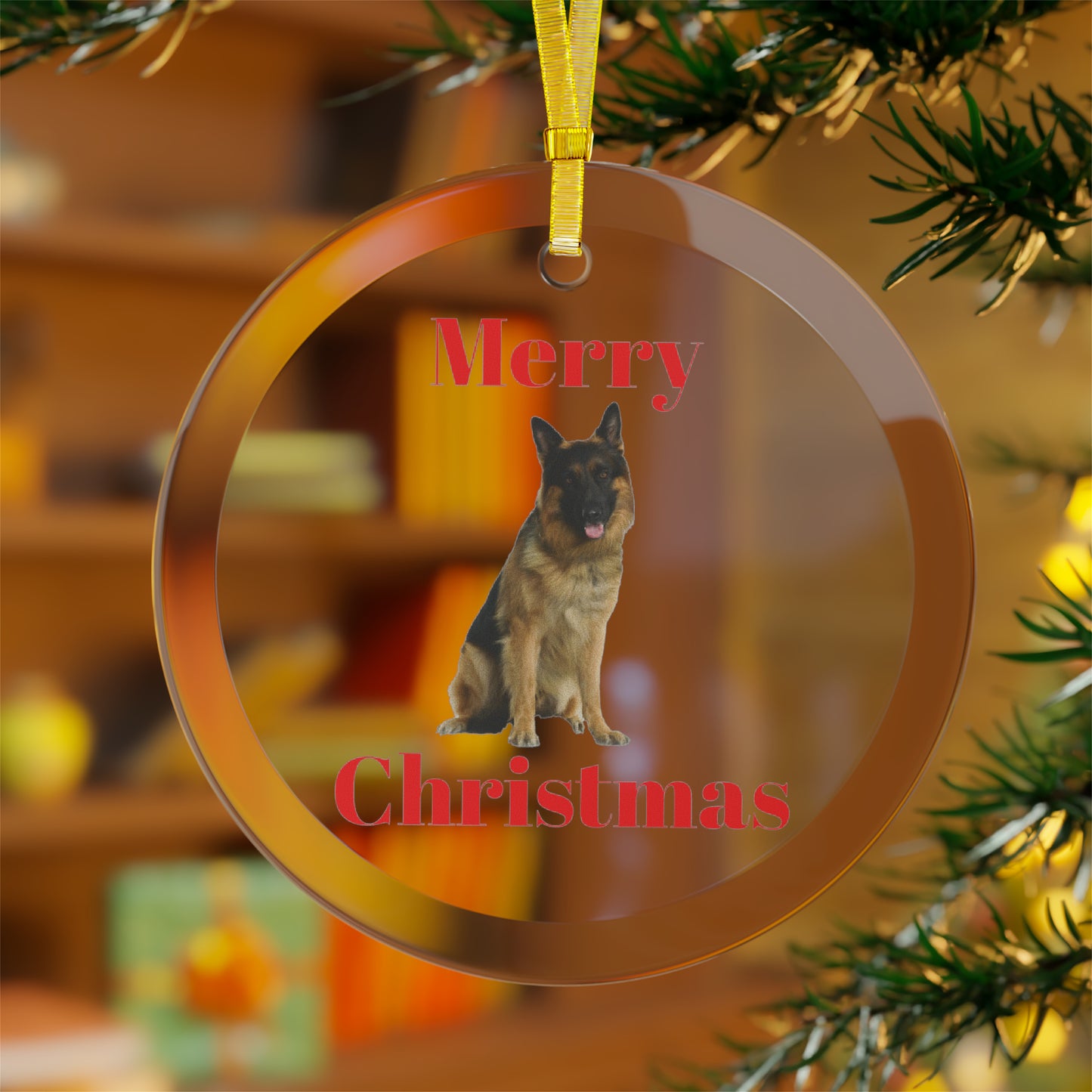 German Shepherd Merry Christmas Glass Ornament