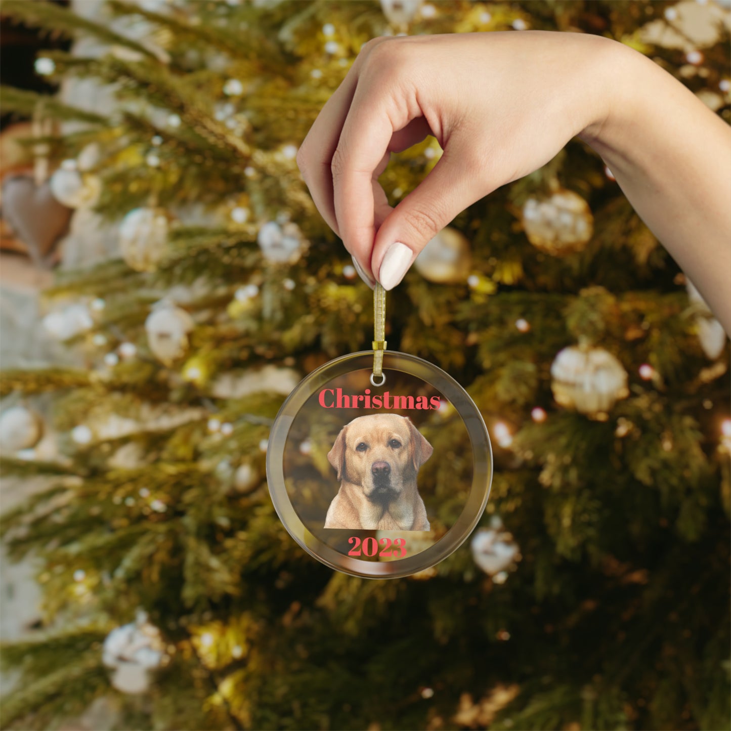 Yellow Lab Christmas 2023 Glass Ornament