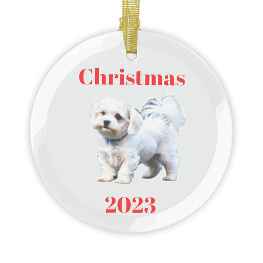 Maltese Christmas 2023 Glass Ornament