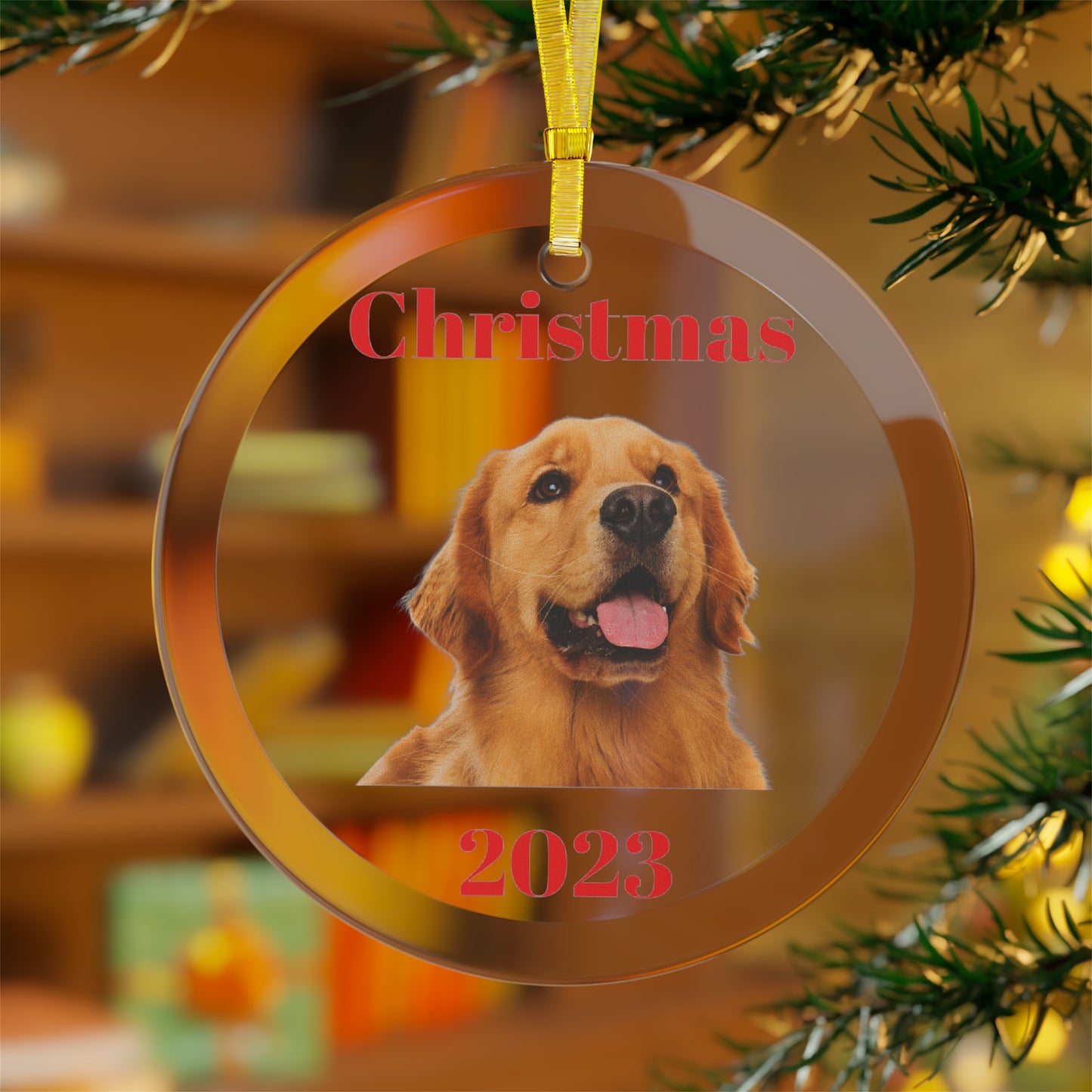 Golden Retriever 2023 Christmas Glass Ornament