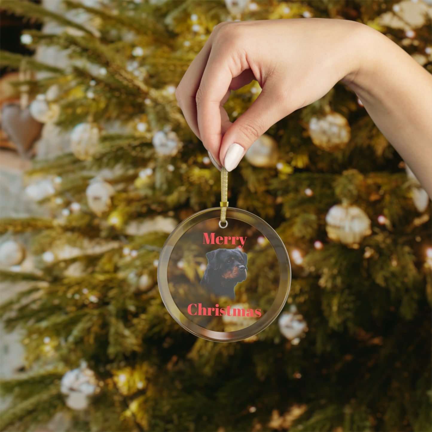 Rottweiler Glass Christmas Ornament