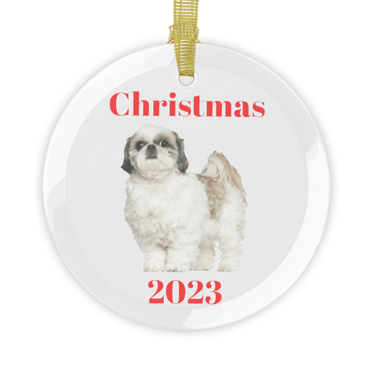 Shih Tzu Christmas 2023 Glass Ornament