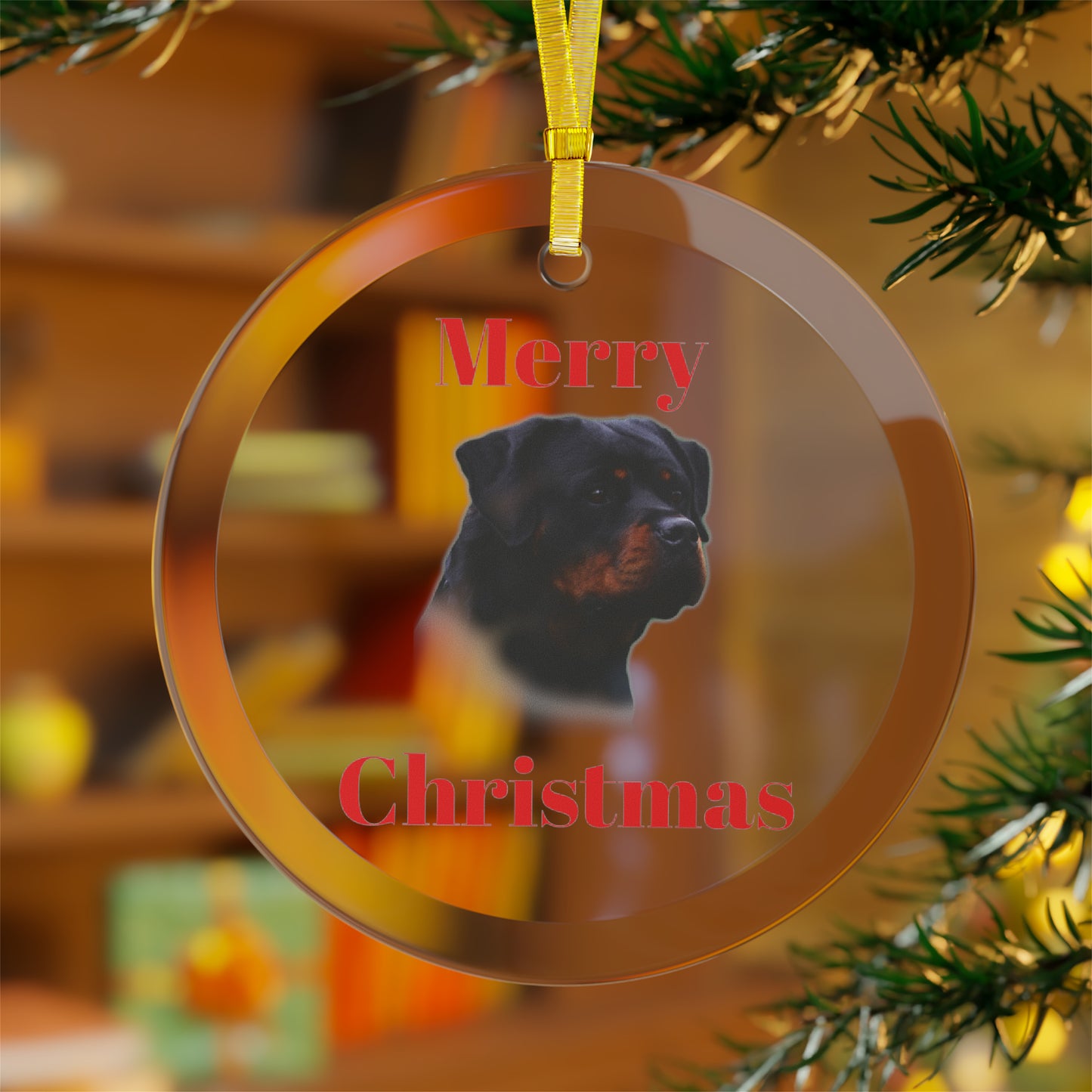 Rottweiler Glass Christmas Ornament