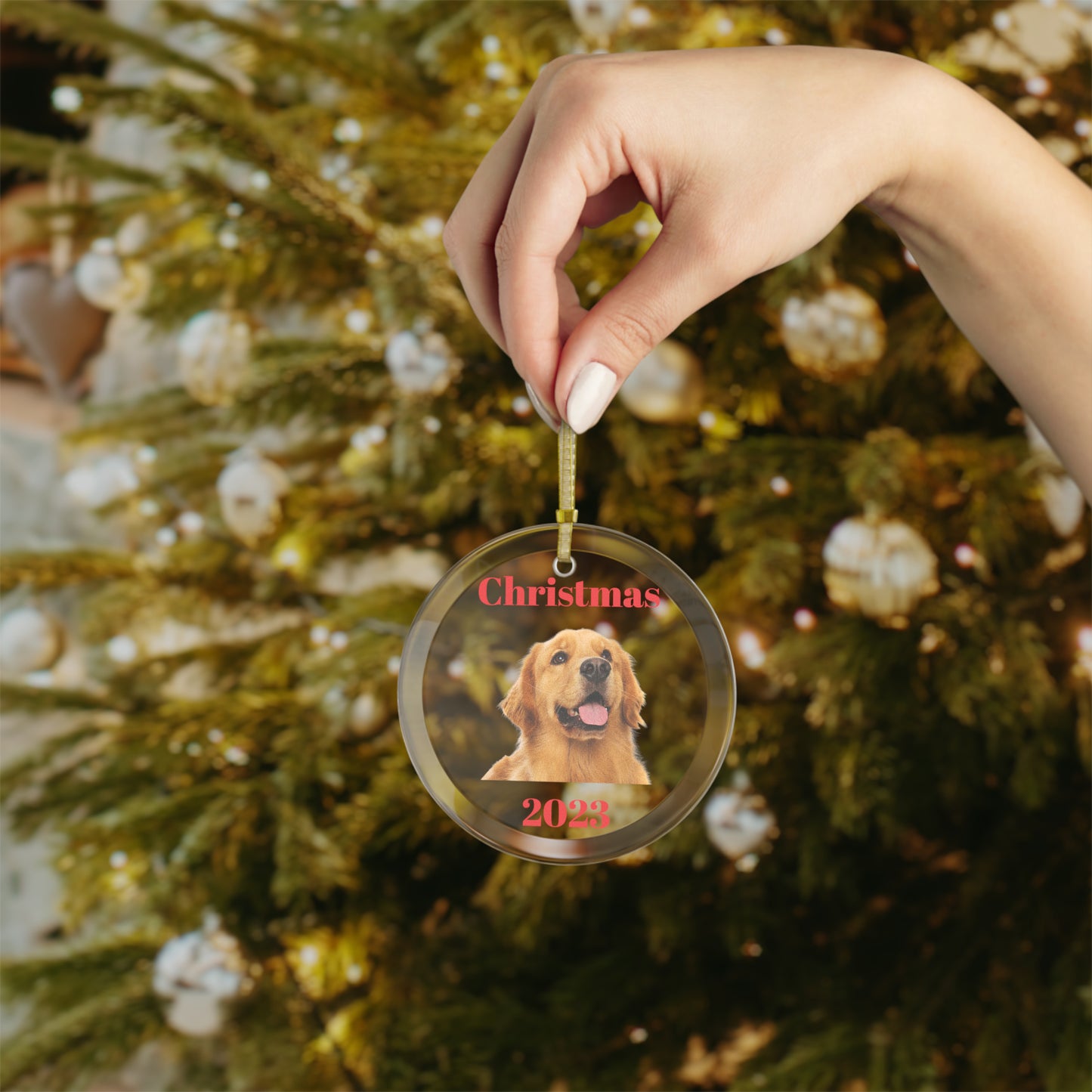 Golden Retriever 2023 Christmas Glass Ornament