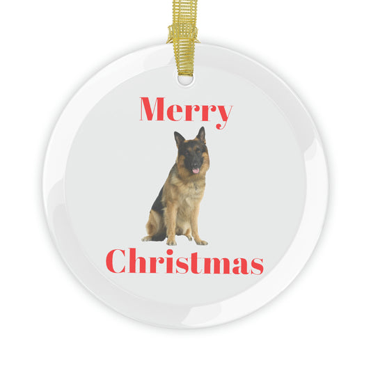 German Shepherd Merry Christmas Glass Ornament