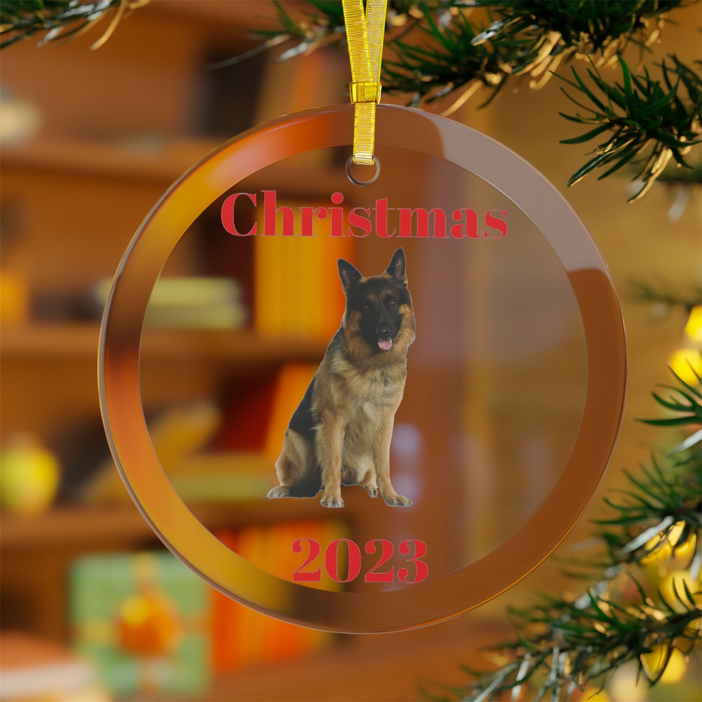 German Shepherd Christmas 2023 Glass Ornament