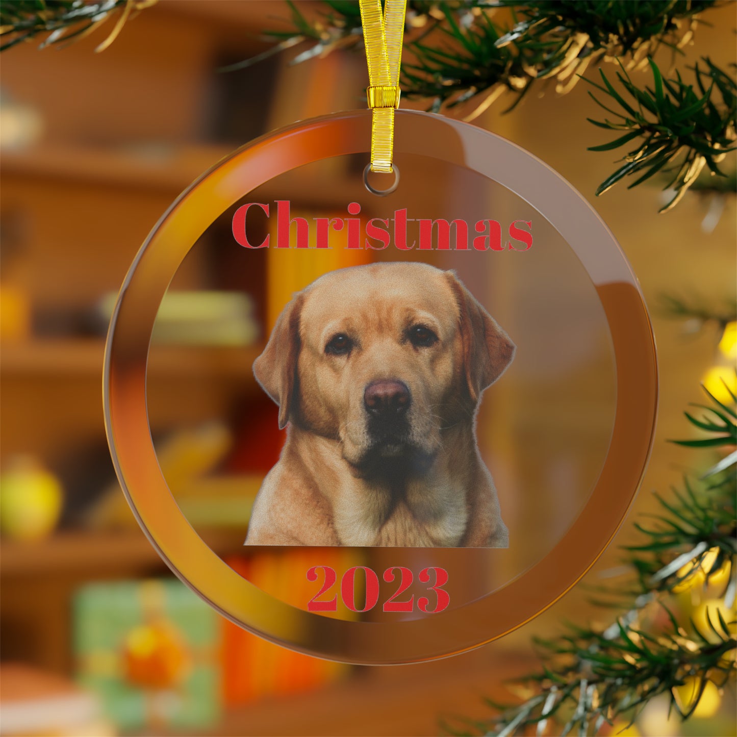 Yellow Lab Christmas 2023 Glass Ornament