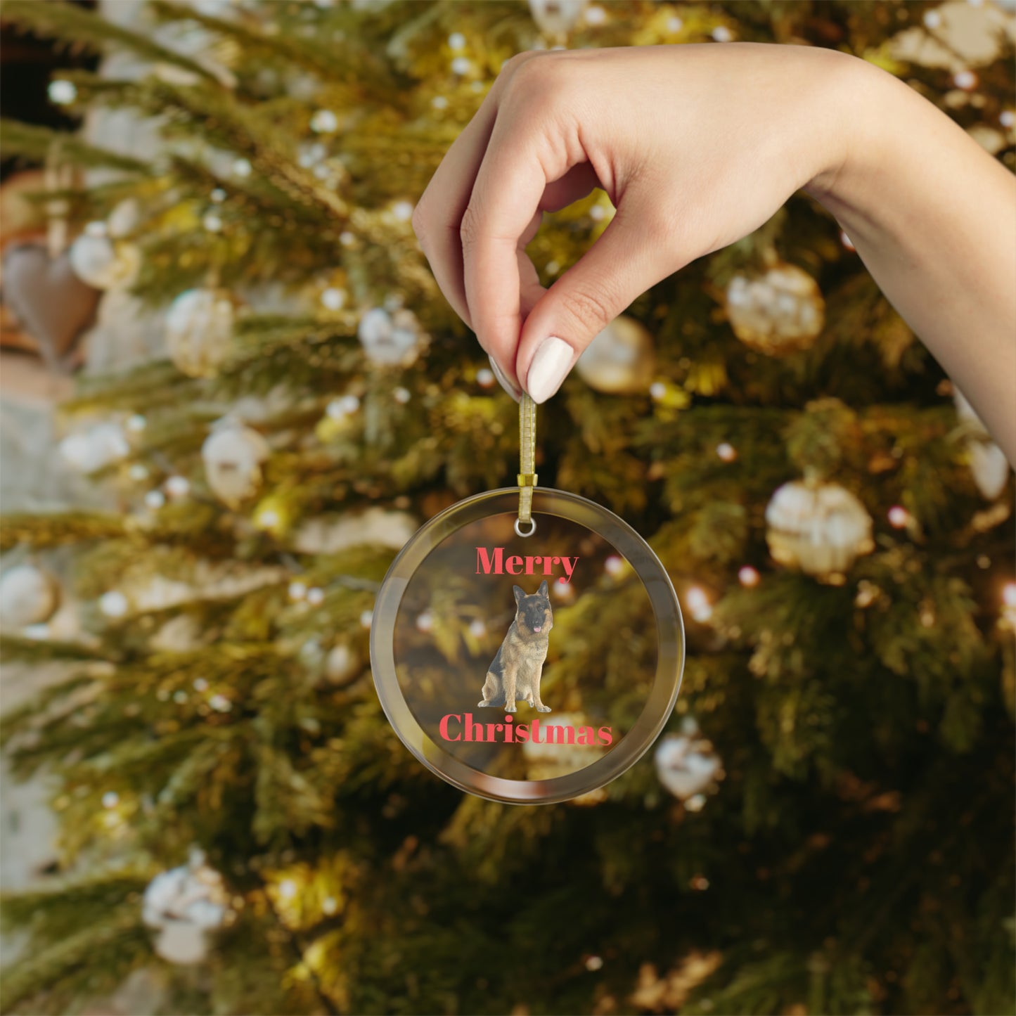 German Shepherd Merry Christmas Glass Ornament